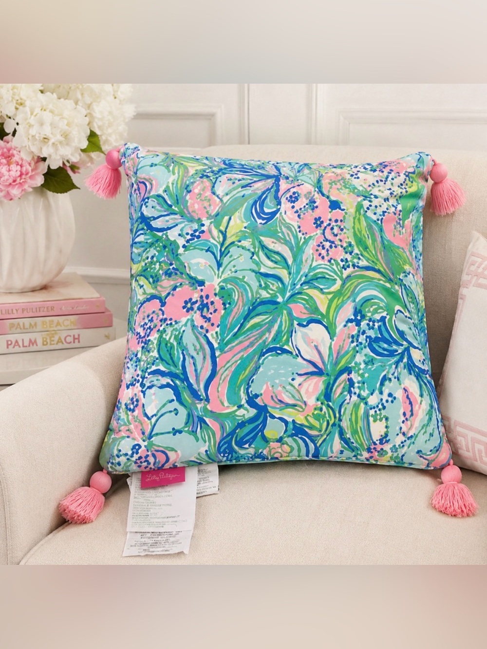 Lilly Pulitzer Tropical Floral Toss Pillow in Pink, Aqua & Green